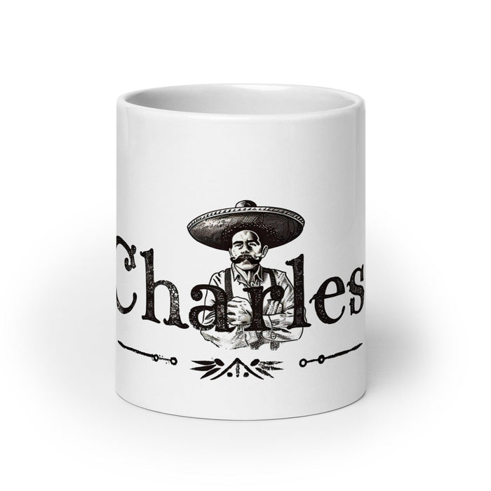 Charles Exclusive Name Art Piece Home Office Work Coffee Mug Mexican Spanish Pride Gift Cup One-Of-A-Kind Calligraphy White Glossy Mug | C4 Mexicada