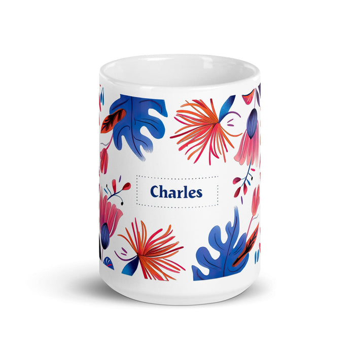 Charles Exclusive Name Art Piece Home Office Work Coffee Mug Mexican Spanish Pride Gift Cup One-Of-A-Kind Calligraphy White Glossy Mug | C5 Mexicada