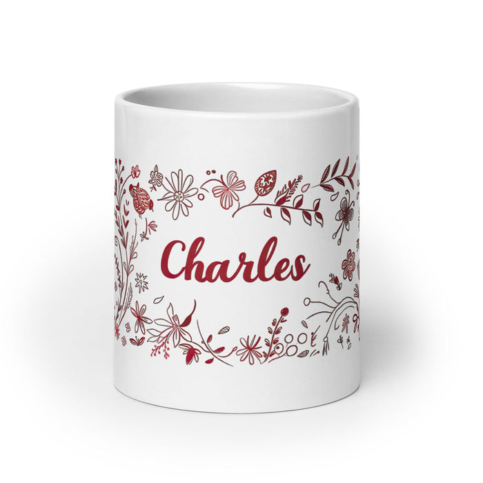 Charles Exclusive Name Art Piece Home Office Work Coffee Mug Mexican Spanish Pride Gift Cup One-Of-A-Kind Calligraphy White Glossy Mug | C6 Mexicada