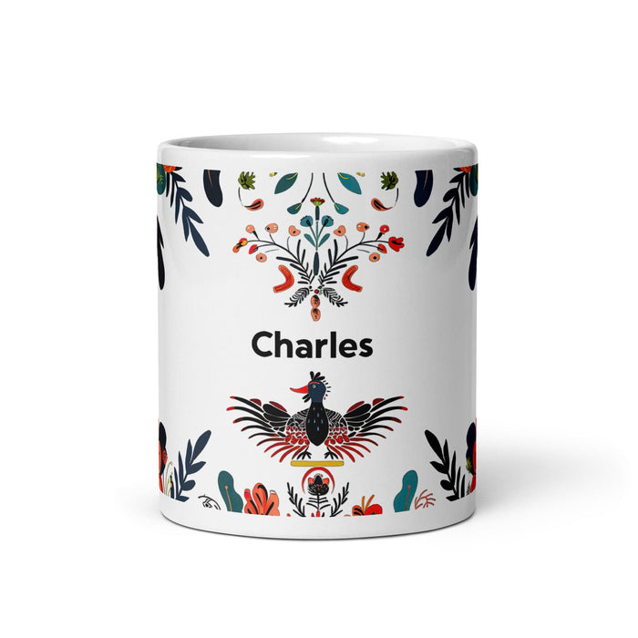 Charles Exclusive Name Art Piece Home Office Work Coffee Mug Mexican Spanish Pride Gift Cup One-Of-A-Kind Calligraphy White Glossy Mug | C7 Mexicada