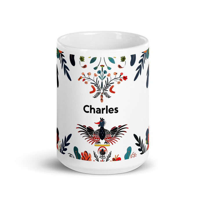 Charles Exclusive Name Art Piece Home Office Work Coffee Mug Mexican Spanish Pride Gift Cup One-Of-A-Kind Calligraphy White Glossy Mug | C7 Mexicada