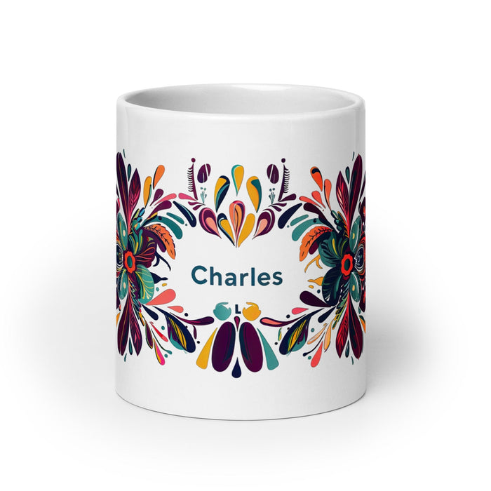 Charles Exclusive Name Art Piece Home Office Work Coffee Mug Mexican Spanish Pride Gift Cup One-Of-A-Kind Calligraphy White Glossy Mug | C8 Mexicada