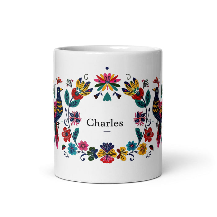 Charles Exclusive Name Art Piece Home Office Work Coffee Mug Mexican Spanish Pride Gift Cup One-Of-A-Kind Calligraphy White Glossy Mug | C9 Mexicada