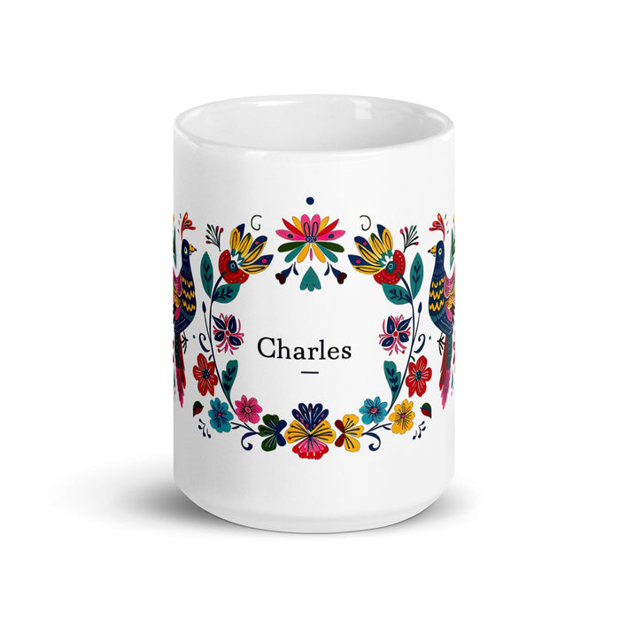 Charles Exclusive Name Art Piece Home Office Work Coffee Mug Mexican Spanish Pride Gift Cup One-Of-A-Kind Calligraphy White Glossy Mug | C9 Mexicada