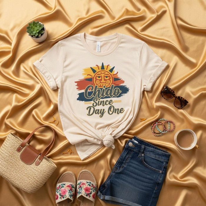 Chido Since Day One T-Shirt, Mexican Sun Logo Tee, Spainish Phrase Shirt, Cute Hispanic Pride Gift for Men and Women, Fun Latino Graphic Top Mexicada