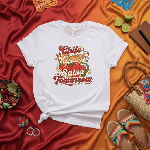 Chile Today Salsa Tomorrow T-Shirt, Spicy Food Lover Shirt, Funny Hispanic Tee, Retro Groovy Graphic Top, Mexican Fiesta Outfit, Cinco de Mayo Apparel, Unisex Chili Pepper Gift Mexicada