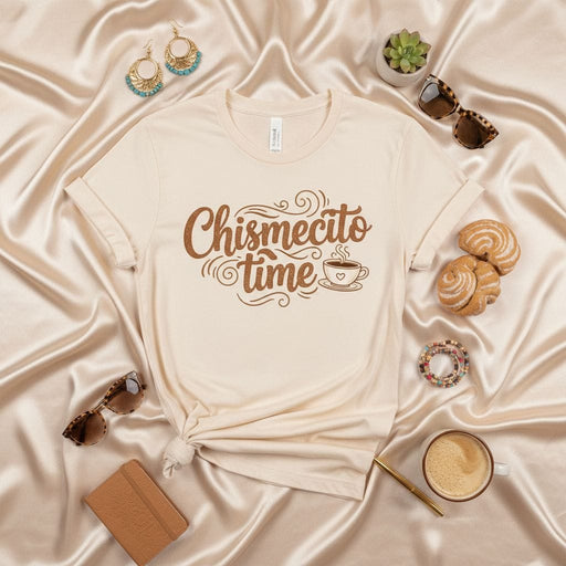 Chismecito Time T-Shirt, Funny Spanish English Coffee Tee, Latina Gossip Shirt, Cute Cozy Graphic T-Shirt Gift for Friends, Unisex Jersey Short Sleeve T-Shirt Mexicada