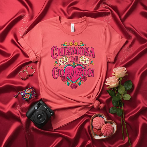 Chismosa De Corazón Shirt, Funny Spanish Gossip Tee, Latina Gift, Mexican-American T-Shirt, Cute Heart and Roses Graphic Top, Hot Pink and Teal Design for Women and Men Mexicada