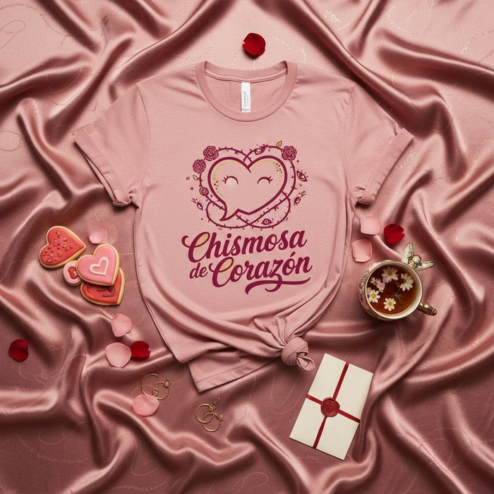 Chismosa de Corazón T-Shirt, Cute Heart Chat Bubble with Roses and Thorns Graphic Tee, Funny Spanish Gossip Queen Shirt, Valentine's Day Gift for Her Mexicada