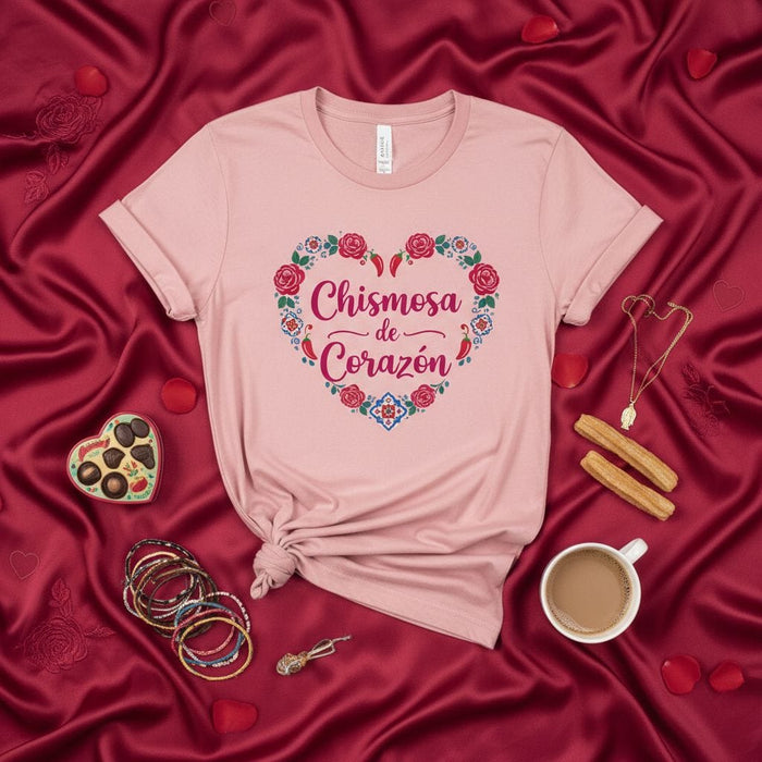 Chismosa de Corazón T-Shirt, Cute Heart Floral Design Tee, Funny Spanish Phrase Shirt, Latina Gift for Her, Gossip Queen Top, Pink Unisex T-Shirt, Valentines Day Outfit Idea Mexicada