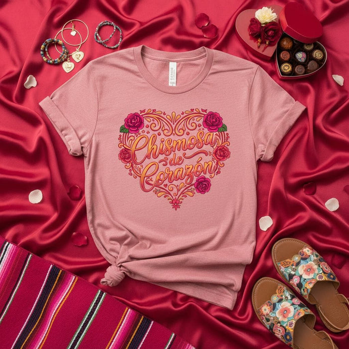 Chismosa de Corazón T-Shirt, Funny Spanish Gossip Tee, Latina Chismosa Gift, Floral Heart Design Shirt, Mujeres Latina Apparel, Rose Graphic T-Shirt Mexicada