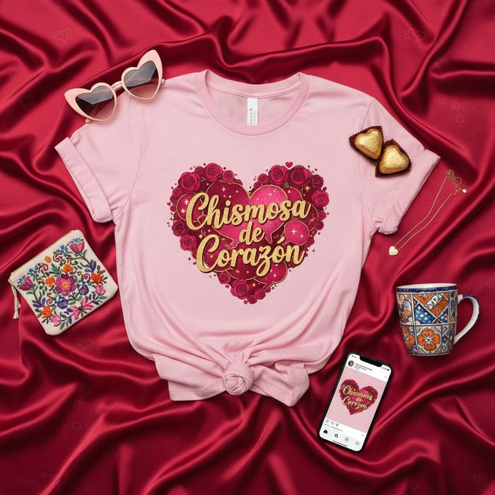Chismosa de Corazón T-Shirt, Funny Spanish Gossip Tee, Latina Valentine's Day Shirt, Mexican Heart Rose Graphic Top, Cute Women's Gift Idea Mexicada