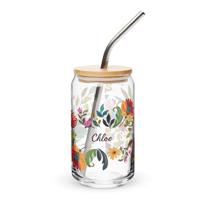 Chloe Exclusive Name Art Piece Can-Shaped Glass Home Office Work Mexican Spanish Pride Gift Cup One-Of-A-Kind Calligraphy Glass | C1 Mexicada 16 oz With Lid & Straw