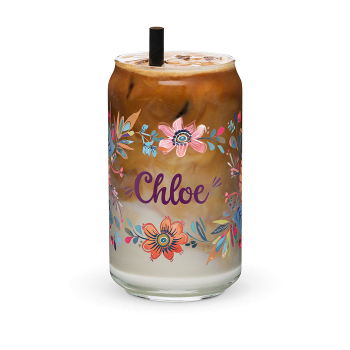 Chloe Exclusive Name Art Piece Can-Shaped Glass Home Office Work Mexican Spanish Pride Gift Cup One-Of-A-Kind Calligraphy Glass | C13 Mexicada