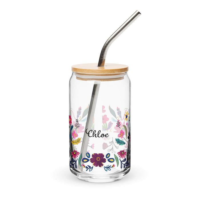 Chloe Exclusive Name Art Piece Can-Shaped Glass Home Office Work Mexican Spanish Pride Gift Cup One-Of-A-Kind Calligraphy Glass | C18 Mexicada 16 oz With Lid & Straw