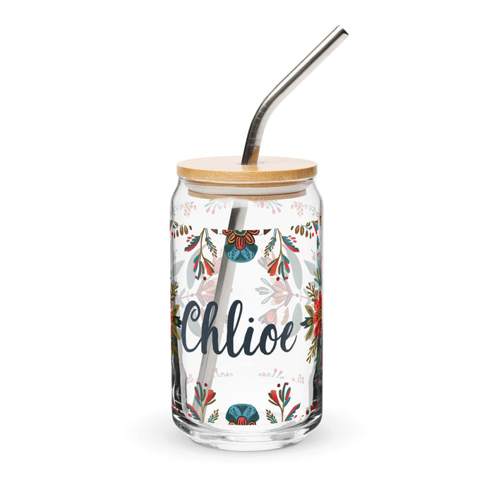 Chloe Exclusive Name Art Piece Can-Shaped Glass Home Office Work Mexican Spanish Pride Gift Cup One-Of-A-Kind Calligraphy Glass | C2 Mexicada 16 oz With Lid & Straw