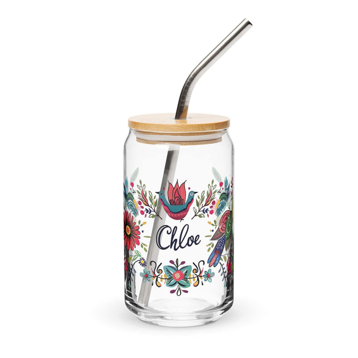 Chloe Exclusive Name Art Piece Can-Shaped Glass Home Office Work Mexican Spanish Pride Gift Cup One-Of-A-Kind Calligraphy Glass | C3 Mexicada 16 oz With Lid & Straw