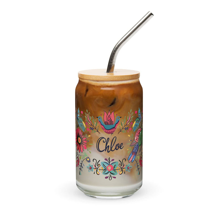 Chloe Exclusive Name Art Piece Can-Shaped Glass Home Office Work Mexican Spanish Pride Gift Cup One-Of-A-Kind Calligraphy Glass | C3 Mexicada