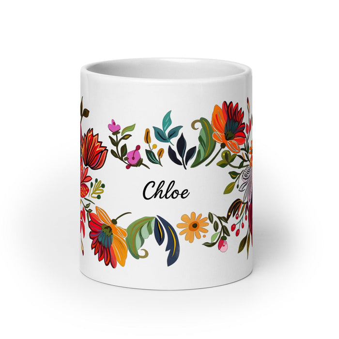 Chloe Exclusive Name Art Piece Home Office Work Coffee Mug Mexican Spanish Pride Gift Cup One-Of-A-Kind Calligraphy White Glossy Mug | C1 Mexicada