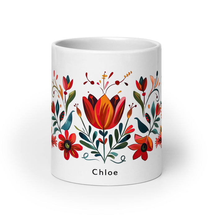 Chloe Exclusive Name Art Piece Home Office Work Coffee Mug Mexican Spanish Pride Gift Cup One-Of-A-Kind Calligraphy White Glossy Mug | C10 Mexicada