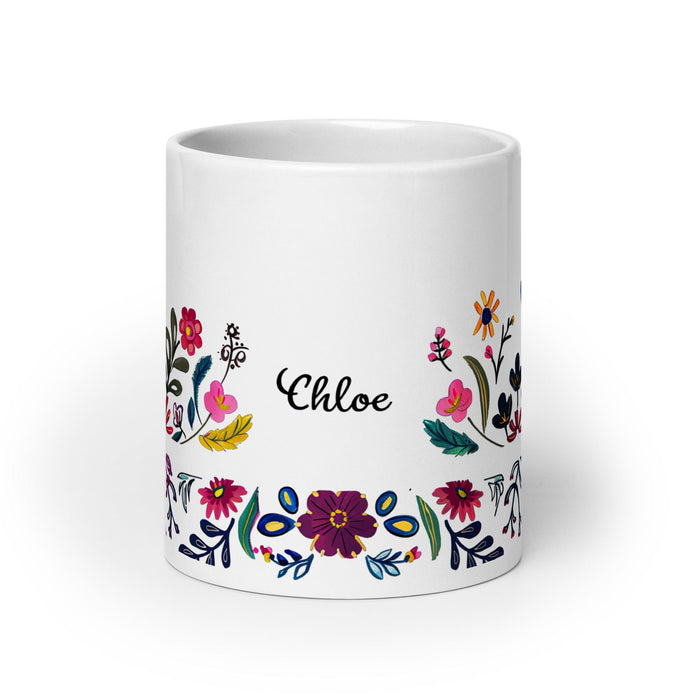 Chloe Exclusive Name Art Piece Home Office Work Coffee Mug Mexican Spanish Pride Gift Cup One-Of-A-Kind Calligraphy White Glossy Mug | C18 Mexicada