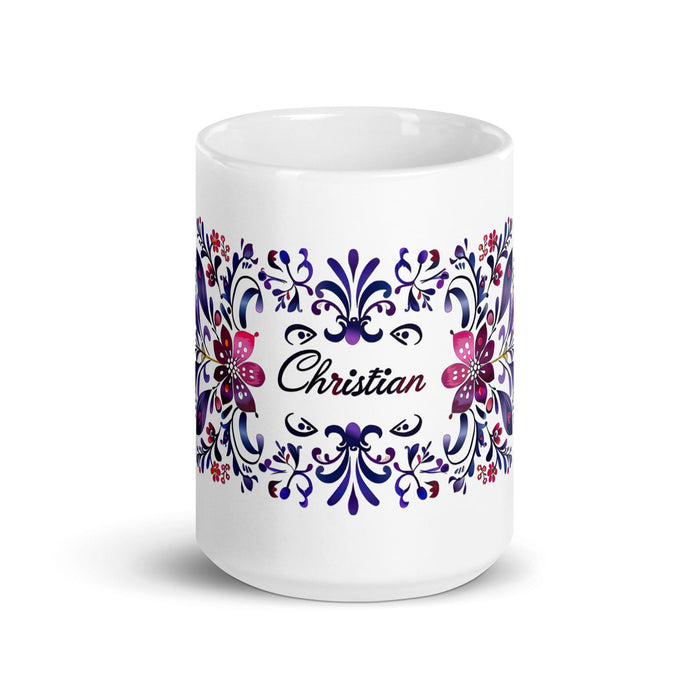 Christian Exclusive Name Art Piece Home Office Work Coffee Mug Mexican Spanish Pride Gift Cup One-Of-A-Kind Calligraphy White Glossy Mug | C1 Mexicada