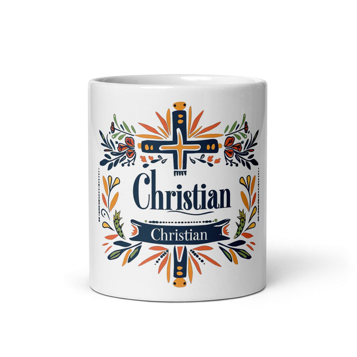 Christian Exclusive Name Art Piece Home Office Work Coffee Mug Mexican Spanish Pride Gift Cup One-Of-A-Kind Calligraphy White Glossy Mug | C2 Mexicada