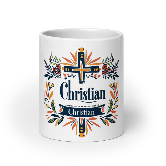 Christian Exclusive Name Art Piece Home Office Work Coffee Mug Mexican Spanish Pride Gift Cup One-Of-A-Kind Calligraphy White Glossy Mug | C2 Mexicada