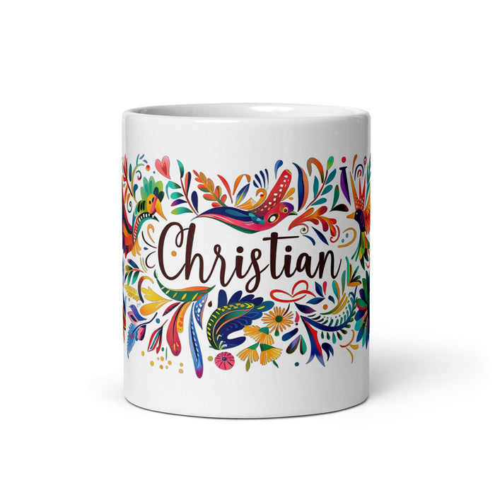 Christian Exclusive Name Art Piece Home Office Work Coffee Mug Mexican Spanish Pride Gift Cup One-Of-A-Kind Calligraphy White Glossy Mug | C3 Mexicada