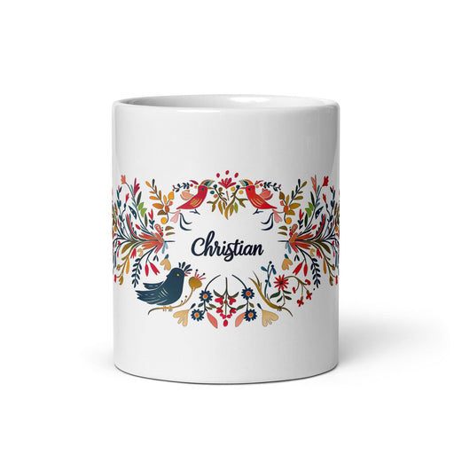 Christian Exclusive Name Art Piece Home Office Work Coffee Mug Mexican Spanish Pride Gift Cup One-Of-A-Kind Calligraphy White Glossy Mug | C4 Mexicada