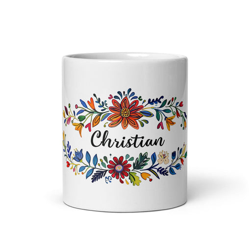 Christian Exclusive Name Art Piece Home Office Work Coffee Mug Mexican Spanish Pride Gift Cup One-Of-A-Kind Calligraphy White Glossy Mug | C5 Mexicada