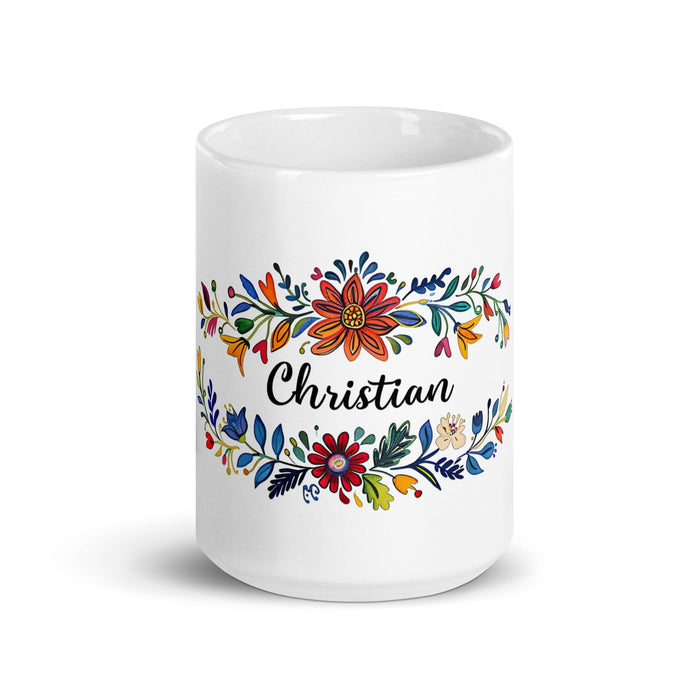 Christian Exclusive Name Art Piece Home Office Work Coffee Mug Mexican Spanish Pride Gift Cup One-Of-A-Kind Calligraphy White Glossy Mug | C5 Mexicada