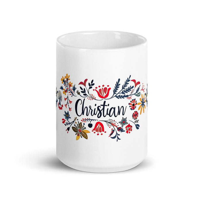 Christian Exclusive Name Art Piece Home Office Work Coffee Mug Mexican Spanish Pride Gift Cup One-Of-A-Kind Calligraphy White Glossy Mug | C6 Mexicada