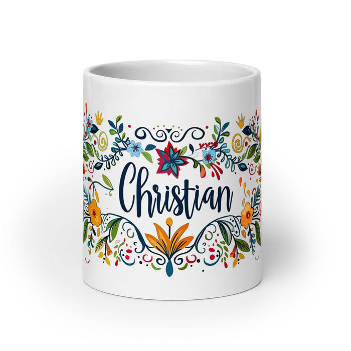 Christian Exclusive Name Art Piece Home Office Work Coffee Mug Mexican Spanish Pride Gift Cup One-Of-A-Kind Calligraphy White Glossy Mug | C9 Mexicada