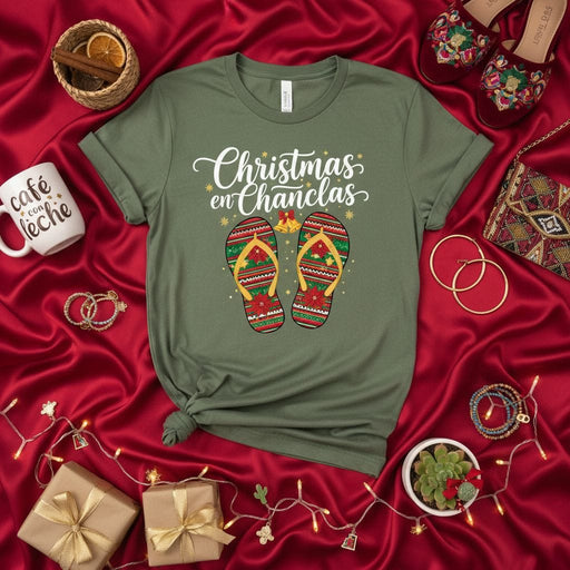 Christmas en Chanclas Shirt, Funny Hispanic Xmas Flip Flop T-Shirt, Latine Holiday Tee, Merry Christmas in Sandals Apparel, Festive Vacation Gift for Her or Him Mexicada