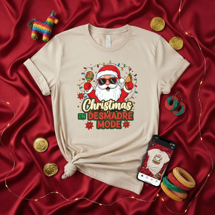 Christmas En Desmadre Mode Shirt, Funny Mexican Santa Maracas Taco T-Shirt, Spanish Christmas Party Tee, Latino Holiday Celebration Gift Top, Funny Desmadre Vibes Xmas Graphic Shirt Mexicada