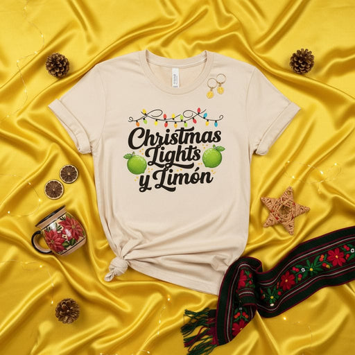 Christmas Lights y Limón Shirt, Unisex Holiday Tee with Limes, Funny Spanglish Xmas Fiesta T-Shirt, Latinx Christmas Party Apparel, Festive Gift Idea Mexicada