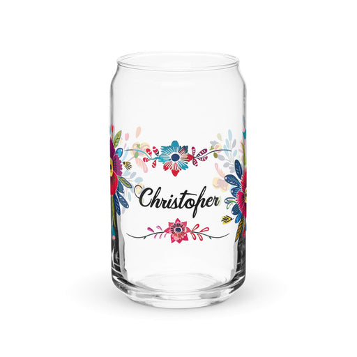 Christopher Exclusive Name Art Piece Can-Shaped Glass Home Office Work Mexican Spanish Pride Gift Cup One-Of-A-Kind Calligraphy Glass | C1 Mexicada 16 oz