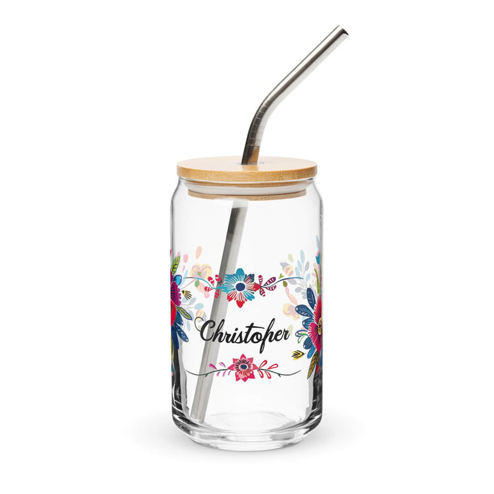 Christopher Exclusive Name Art Piece Can-Shaped Glass Home Office Work Mexican Spanish Pride Gift Cup One-Of-A-Kind Calligraphy Glass | C1 Mexicada 16 oz With Lid & Straw