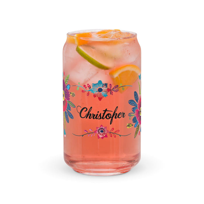 Christopher Exclusive Name Art Piece Can-Shaped Glass Home Office Work Mexican Spanish Pride Gift Cup One-Of-A-Kind Calligraphy Glass | C1 Mexicada