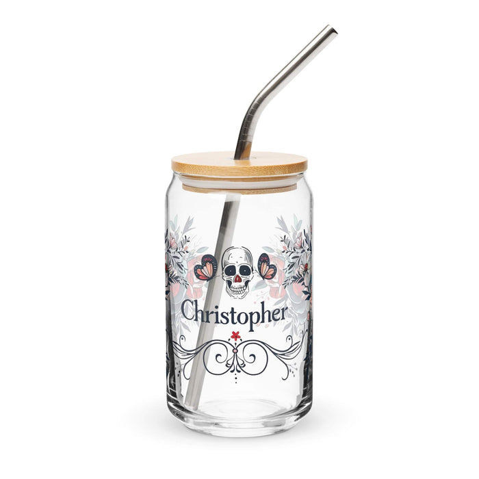 Christopher Exclusive Name Art Piece Can-Shaped Glass Home Office Work Mexican Spanish Pride Gift Cup One-Of-A-Kind Calligraphy Glass | C11 Mexicada 16 oz With Lid & Straw