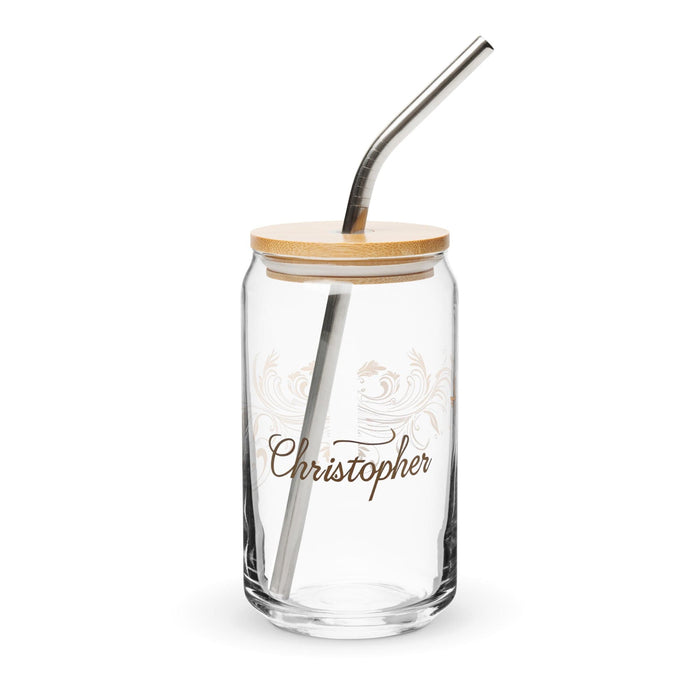 Christopher Exclusive Name Art Piece Can-Shaped Glass Home Office Work Mexican Spanish Pride Gift Cup One-Of-A-Kind Calligraphy Glass | C12 Mexicada 16 oz With Lid & Straw