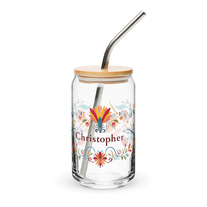 Christopher Exclusive Name Art Piece Can-Shaped Glass Home Office Work Mexican Spanish Pride Gift Cup One-Of-A-Kind Calligraphy Glass | C15 Mexicada 16 oz With Lid & Straw