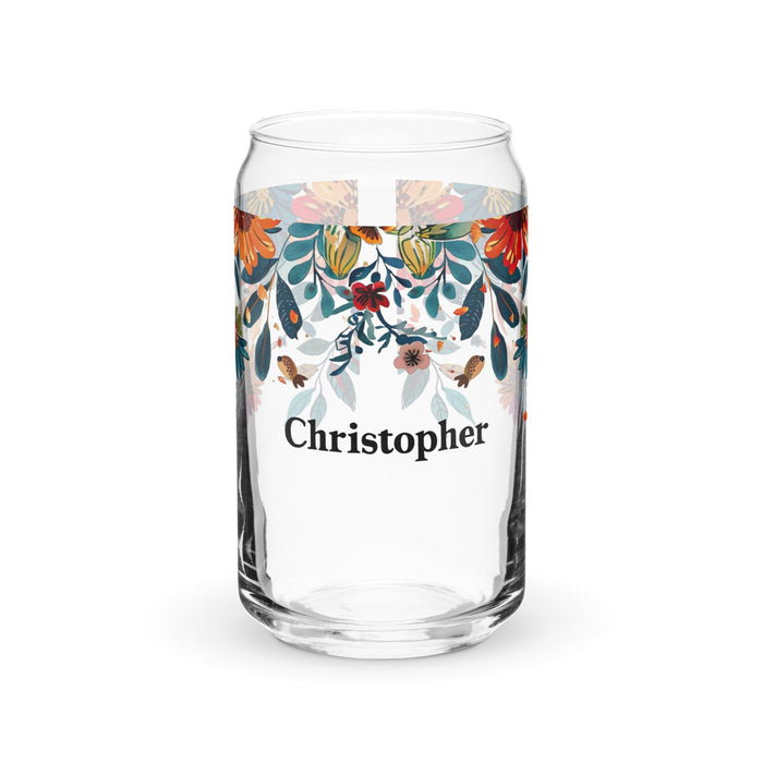 Christopher Exclusive Name Art Piece Can-Shaped Glass Home Office Work Mexican Spanish Pride Gift Cup One-Of-A-Kind Calligraphy Glass | C16 Mexicada 16 oz