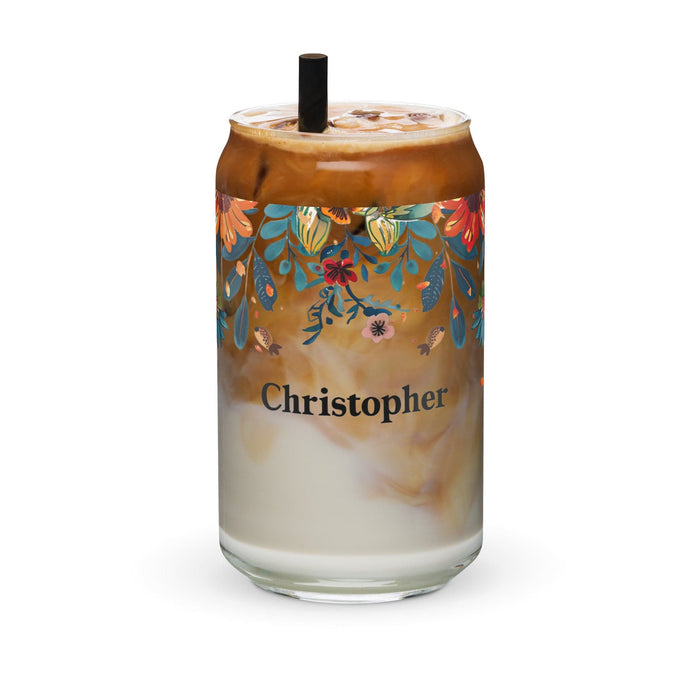 Christopher Exclusive Name Art Piece Can-Shaped Glass Home Office Work Mexican Spanish Pride Gift Cup One-Of-A-Kind Calligraphy Glass | C16 Mexicada