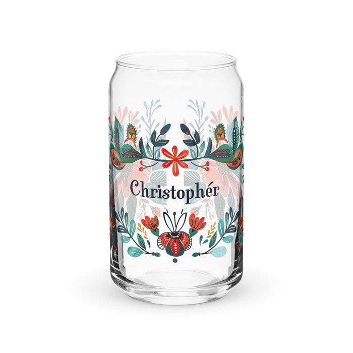 Christopher Exclusive Name Art Piece Can-Shaped Glass Home Office Work Mexican Spanish Pride Gift Cup One-Of-A-Kind Calligraphy Glass | C19 Mexicada 16 oz