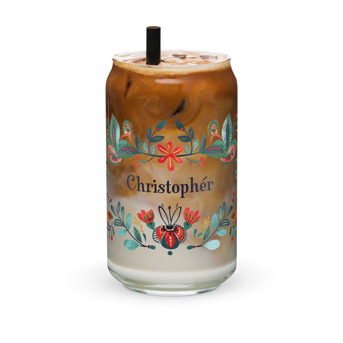 Christopher Exclusive Name Art Piece Can-Shaped Glass Home Office Work Mexican Spanish Pride Gift Cup One-Of-A-Kind Calligraphy Glass | C19 Mexicada