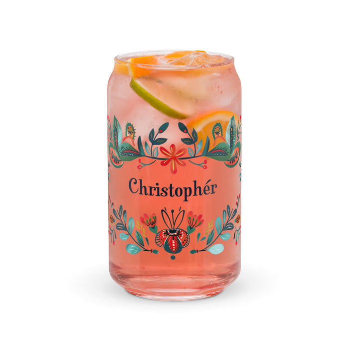 Christopher Exclusive Name Art Piece Can-Shaped Glass Home Office Work Mexican Spanish Pride Gift Cup One-Of-A-Kind Calligraphy Glass | C19 Mexicada