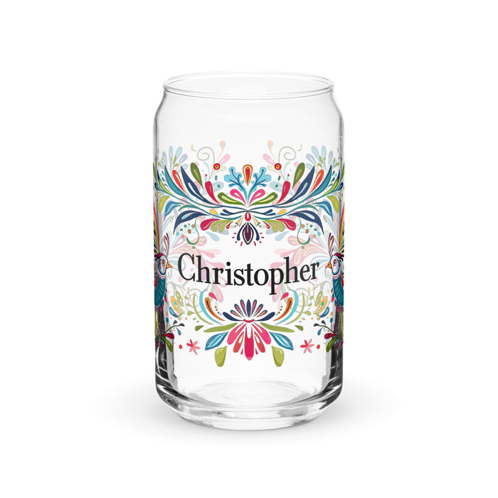 Christopher Exclusive Name Art Piece Can-Shaped Glass Home Office Work Mexican Spanish Pride Gift Cup One-Of-A-Kind Calligraphy Glass | C2 Mexicada 16 oz