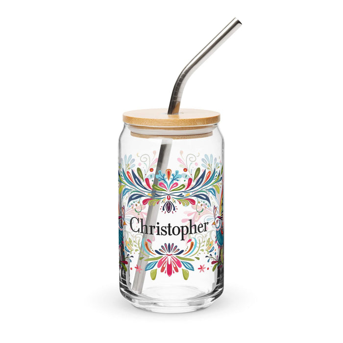 Christopher Exclusive Name Art Piece Can-Shaped Glass Home Office Work Mexican Spanish Pride Gift Cup One-Of-A-Kind Calligraphy Glass | C2 Mexicada 16 oz With Lid & Straw